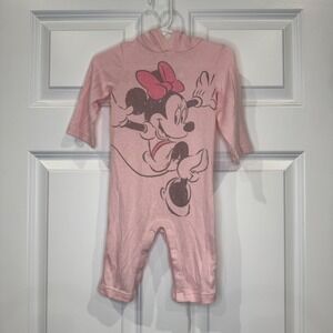 Disney Baby Pink Minnie Mouse Hooded Romper Jumpsuit Size‎ 3-6 Months